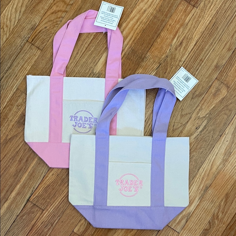 Trader Joe’s Mini Totes - Pastel Canvas Tote Bag - Pink and Lavender